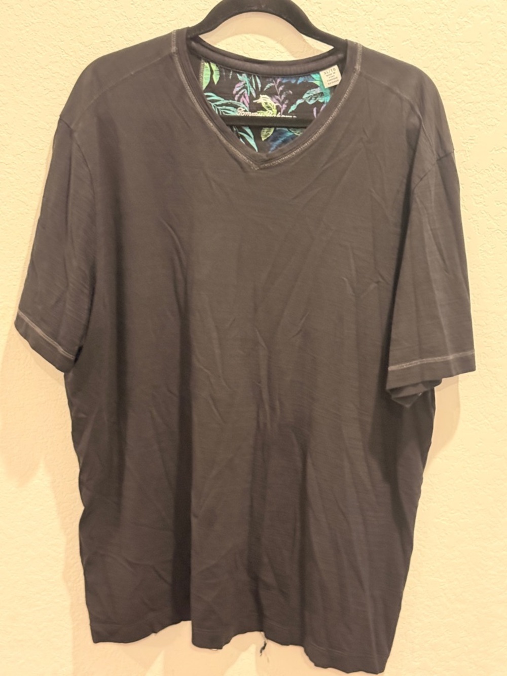 Tommy Bahama Classic Black V-Neck Short Sleeve Tee with Tropical Inner Trim